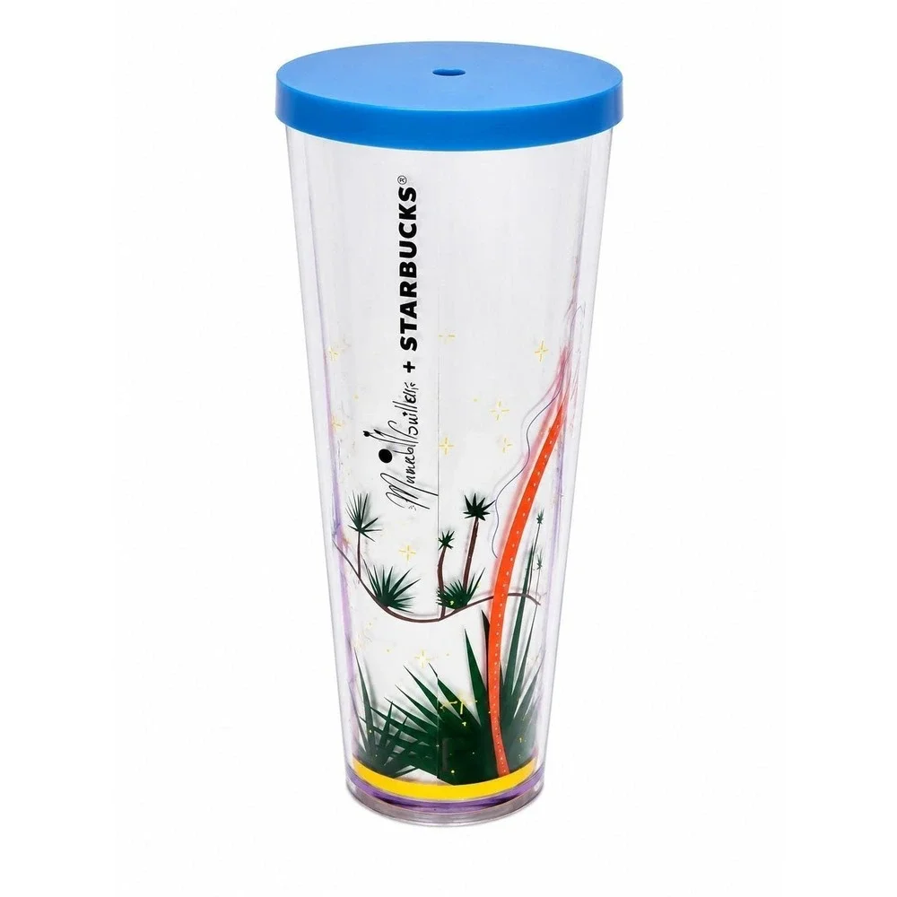 Starbucks x Manuel Swirls 16 oz Double Wall Tumbler Blue Lid Reusable Cup EUC